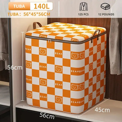 Portable Large Capacity Quilt Storage Bag Cute Bear Plaid Pattern Clothes Organizer Perfect Home Moving Storage Bag