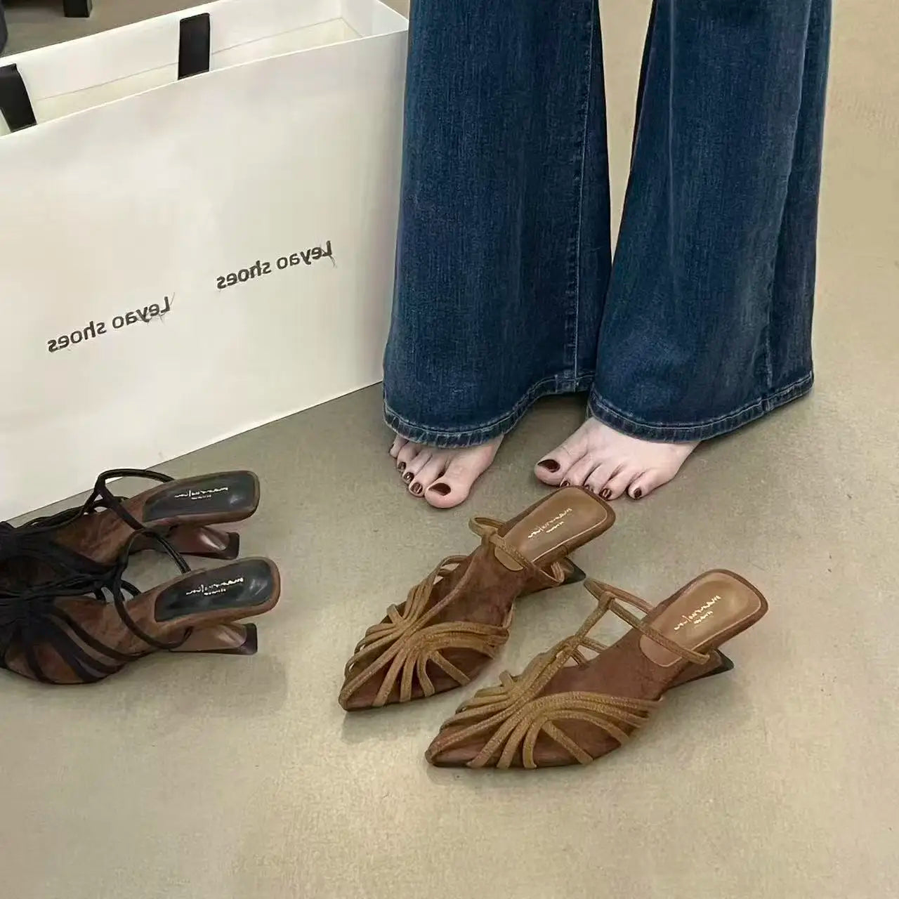 Fashion T-shaped Strap Women's Sandals Designer Baotou High Heels Women's Shoes Luxury Anti Slip Women's Slippers Women's Shoes