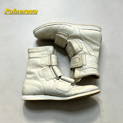 Vintage Hook and Loop Mid Calf Boots Round Toe Chunky Heels Patchwork Casual Booties Street Style Fashion Outfit Autumn 2026