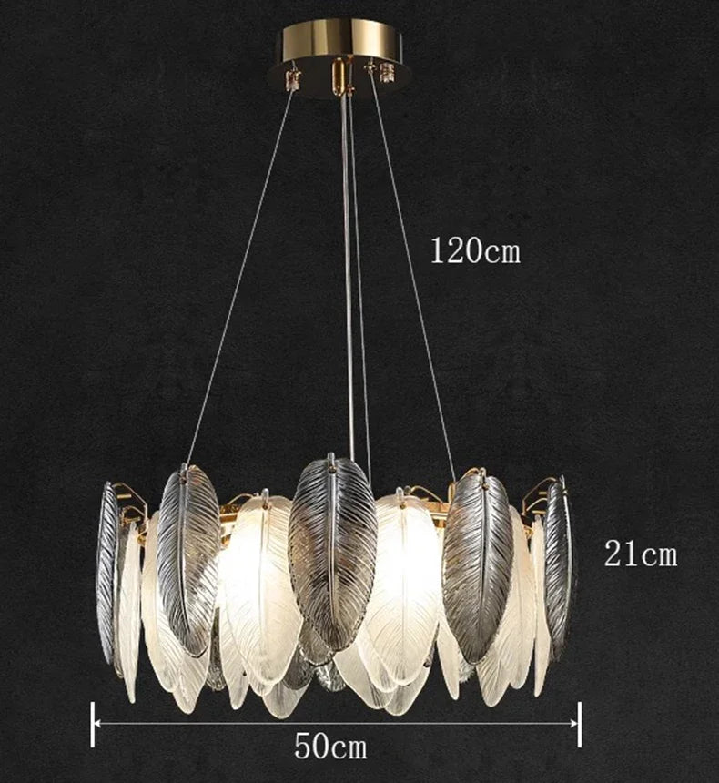 Luxury Villa Led Chandelier Feather Glass Gold Metal for Living Dining Table Room Bedroom Pendant Lights Home Decor Lustre Lamp