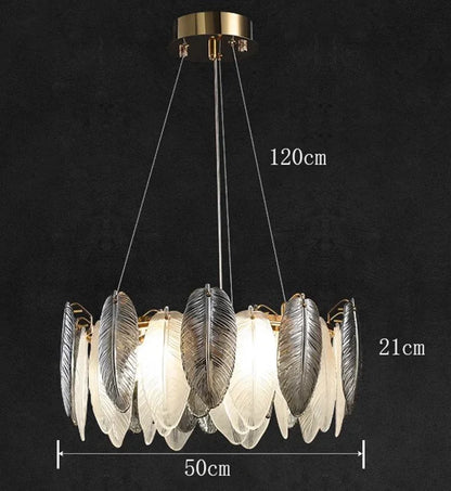 Luxury Villa Led Chandelier Feather Glass Gold Metal for Living Dining Table Room Bedroom Pendant Lights Home Decor Lustre Lamp