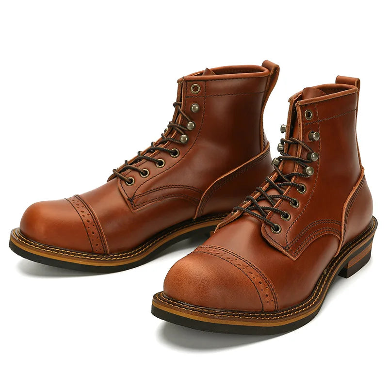 Leather Shoes Men's Leather Casual Shoes Autumn and Winter Round Head Tooling Boots High Top Boots