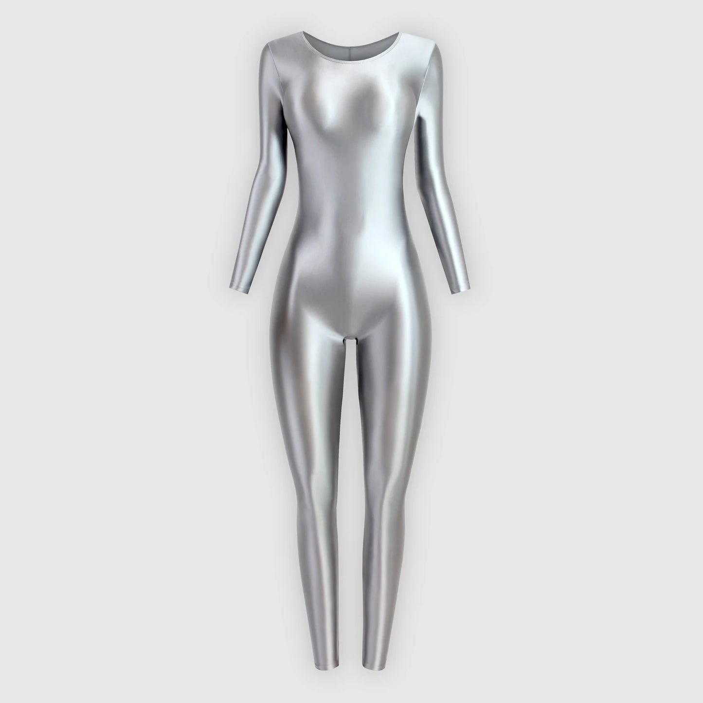 MJINM Women Shiny Oil One Piece Long Sleeve Zentai Suits Yoga Sports Jumpsuits Glossy Tights Cosplay Fitness Bodysuits Overalls