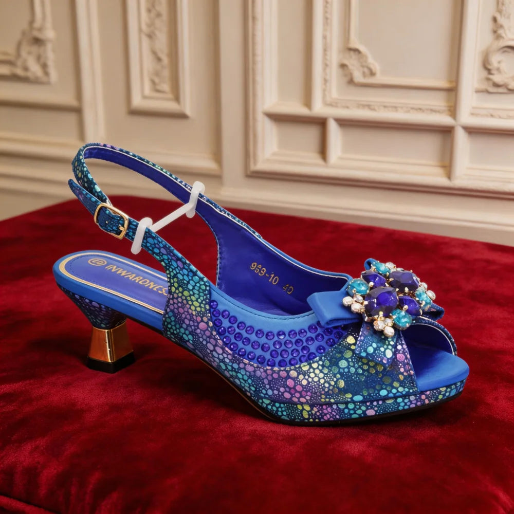 Women Italian Shoes and Matching Bags Sets Decorated with Rhinestone Luxury Designer Shoes Women Pumps for Bride Wedding
