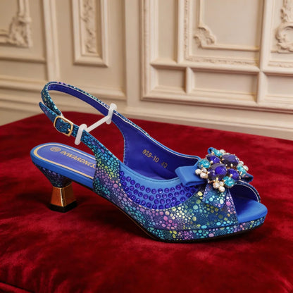 Women Italian Shoes and Matching Bags Sets Decorated with Rhinestone Luxury Designer Shoes Women Pumps for Bride Wedding