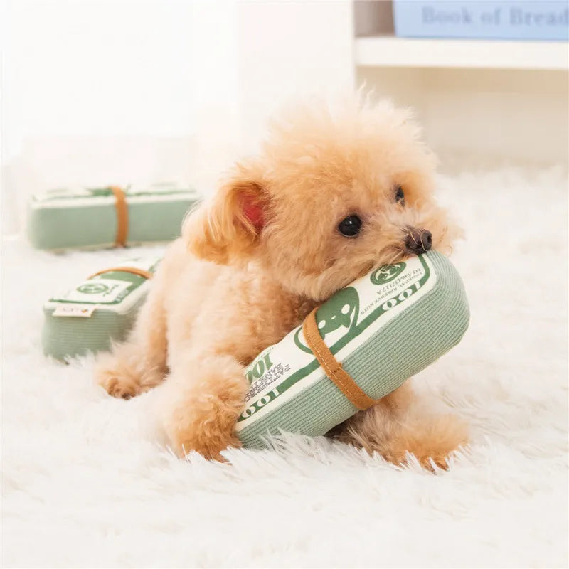 Plush Chew Toy for Dogs Money Shape Bite Resistant Squeaky Toy For Puppy Durable Chew-Resistant Interactive Dog Toy