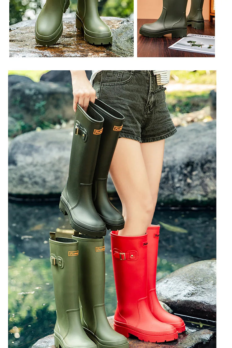 2026 Fashion Ladies High Top Waterproof Rain Boots Non-slip Wear-resistant Rubber Boots Outdoor Long Tube Rain Shoes For Women