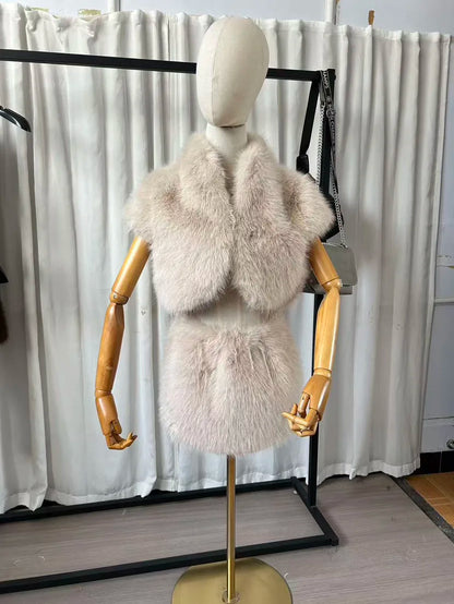 Women Faux Fur Short Coats Jackets 2 Piece Set Thick Warm Skirts Sets Y2k Streetwear Jacket Elegant Short Skirt Autumn Winter
