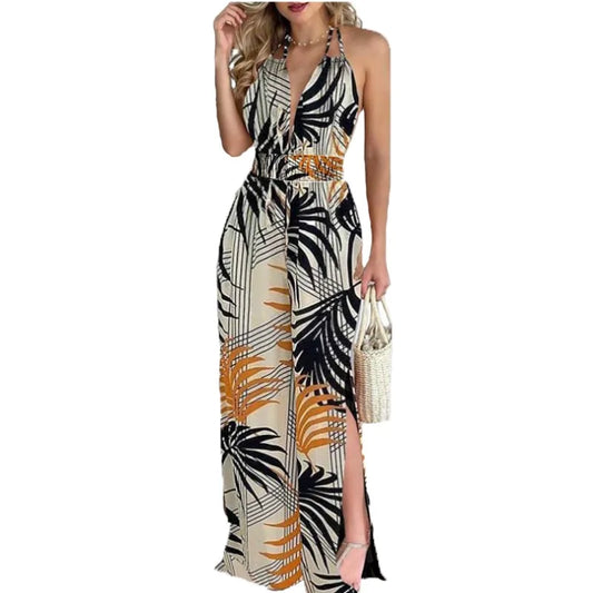 New Summer Sleeveless Halter Jumpsuits for Women Backless Print Lace-up Wide-leg Women Jumpsuit Rompers Womens Jumpsuit Q3706