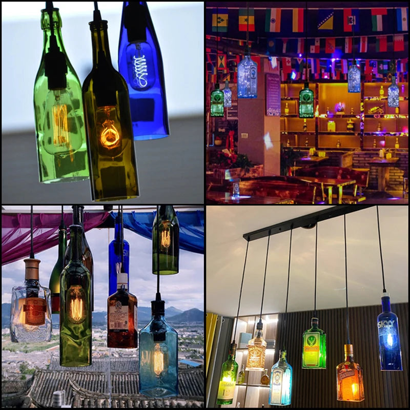 Retro Industrial Loft Wine Bottle Pendant Lights Restaurant Cafe Bar Glass Hanging Lamp Clothing Store Lustre Indoor Lighting