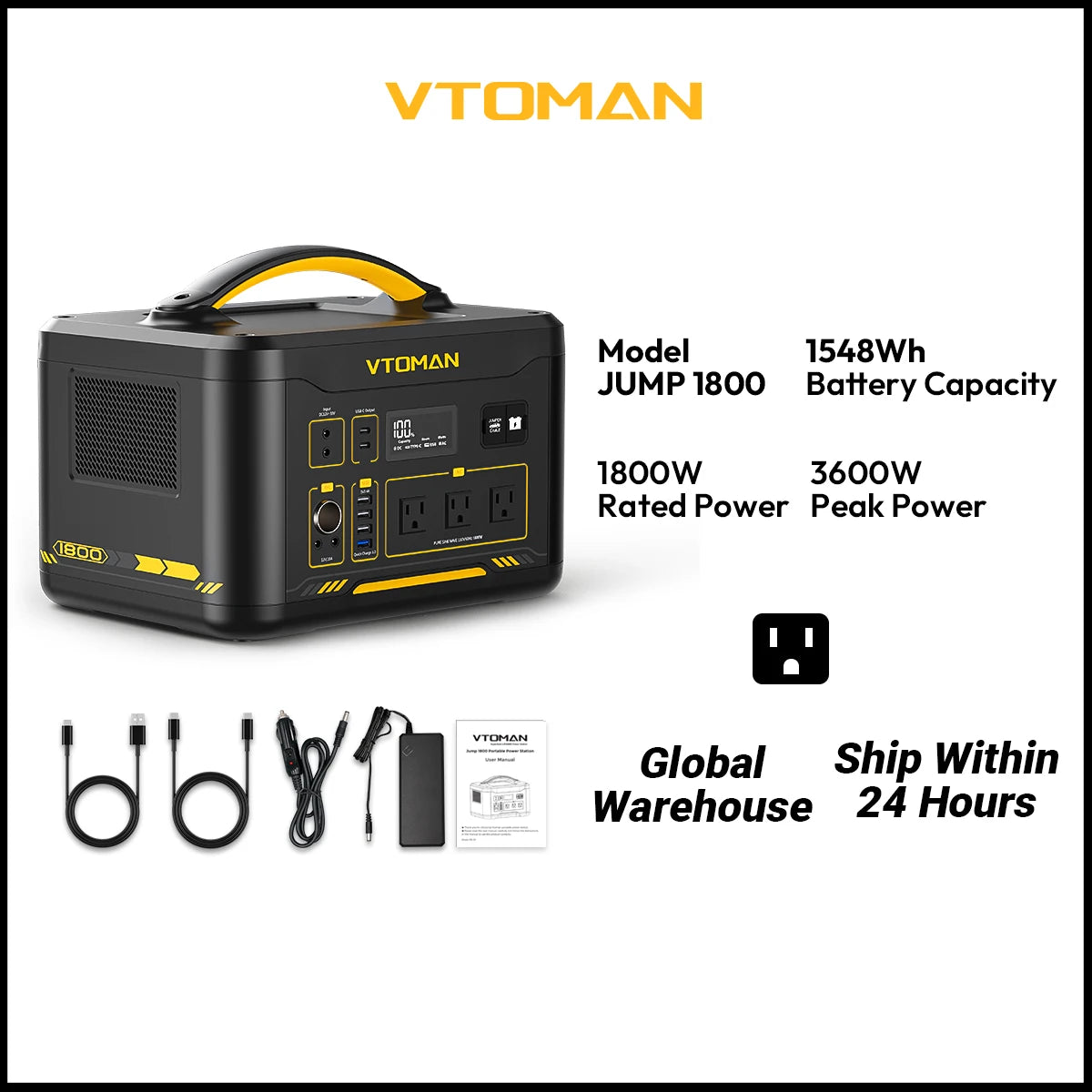 VTOMAN JUMP 1800 Power Station 1548Wh LiFePO4 Battery 1800W Emergency Power Supply for Outdoor Camping Home Energy Power