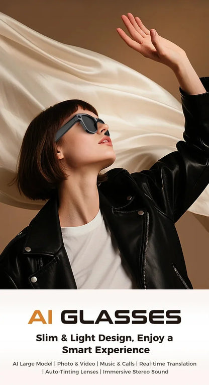 M02 Smart Sunglasses AI Translation 100+ Languages 8MP Camera Bluetooth Music Call Smart Glasses with Charging Box