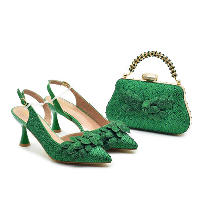 Original Italian Shoes and Bag Set for Women Full Rhinestone Chic and Elegant Woman Shoes and Bag for Party Wedding Pumps