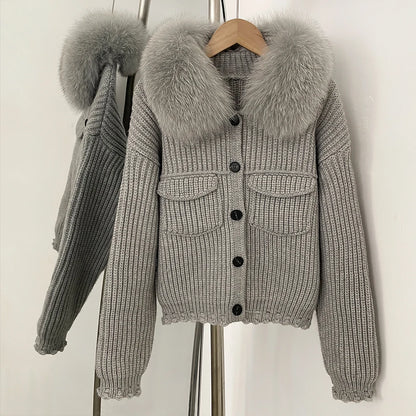 OFTBUY 2025 New Autumn Winter Women Real Fox Fur Caedigan Natural Fox Fur Hooded Jacket Decoration Lady's Sweater Coat
