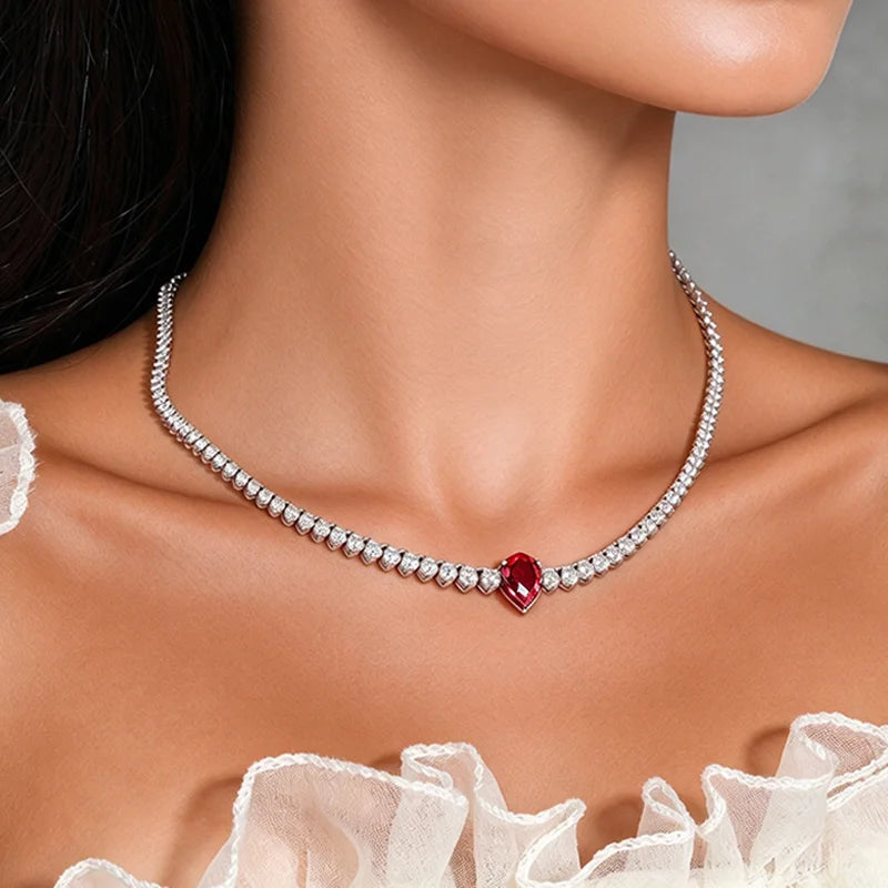 Smyoue Water Drop Moissanite Tennis Necklace for Women Female Choker Chain Gradient Round Stone Real S925 Silver Full Diamond