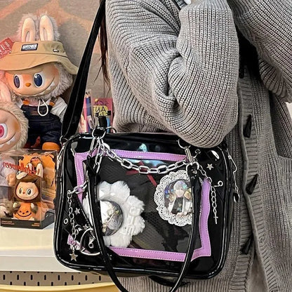 JIAERDI Sweet Cool Hot Girl Subculture Ita Bag Women Gothic Chain Crossbody Bag Ladies Large Capacity Black Shoulder Bags Y2K