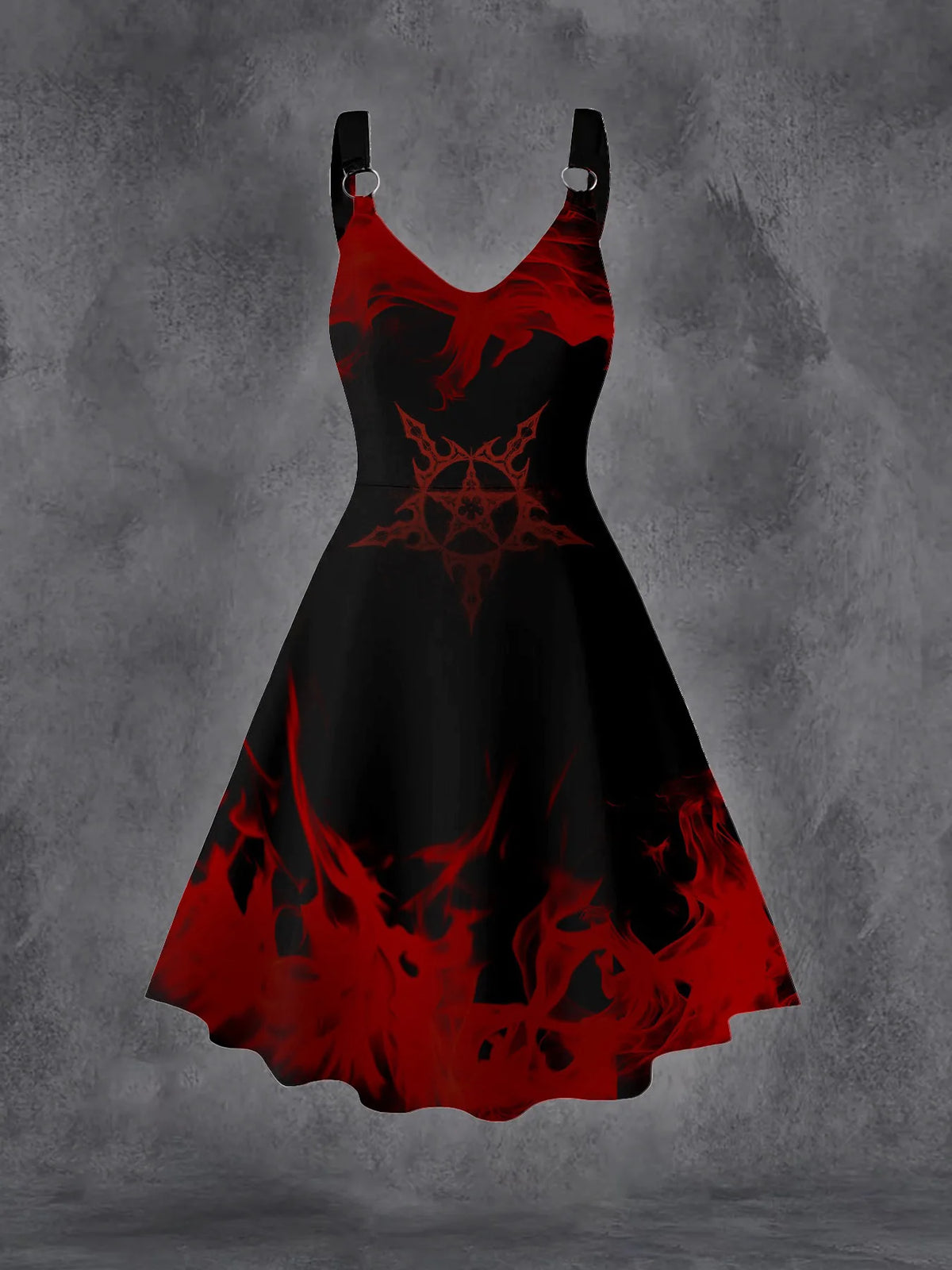 Plus Size Goth Punk Dress Women Black Gothic Lace Up Corset A-Line Halloween Dress