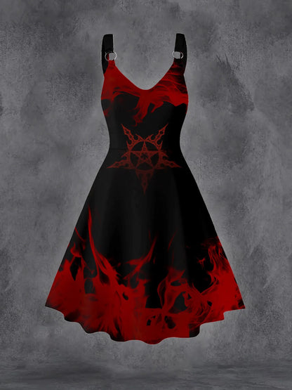 Plus Size Goth Punk Dress Women Black Gothic Lace Up Corset A-Line Halloween Dress