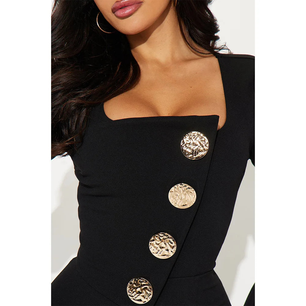 CM.YAYA Elegant Button Long Sleeve Irregular Girl Jumpsuits 2025 Spring Women's Overalls Outfits Night Club Streetwear One Piece
