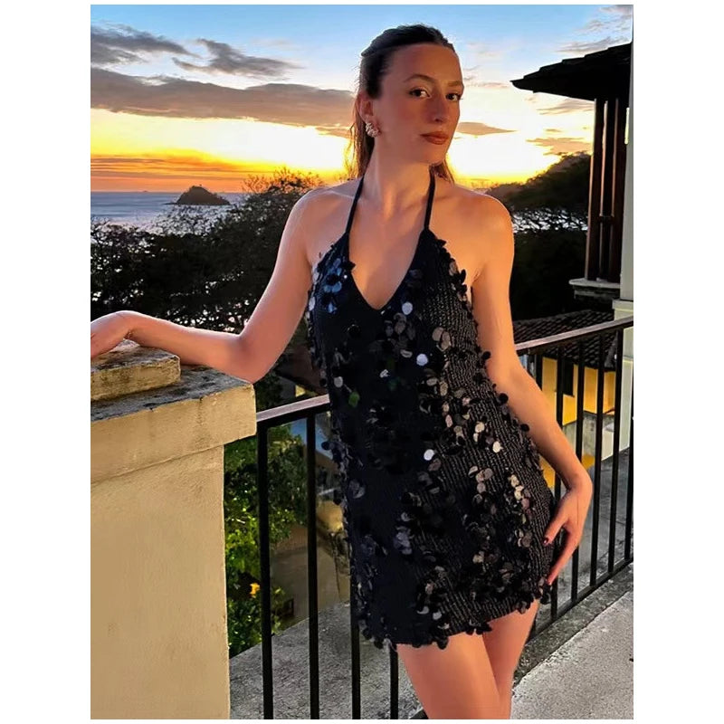 Sexy Sequin Sling Slim Short Dress Women Chic Sleeveless Off Shoulder Slim Dresses 2026 Lady Evening Party Club Vestidos New