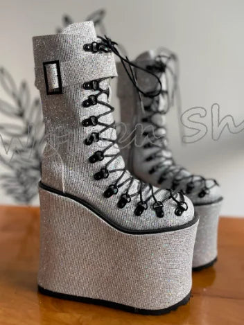 Glossy Ankle Boots Platform Belt Buckle Round Toe Thick Bottom Novelty Fashion Elegant Concise Sexy Women Shoes New Mixed Color