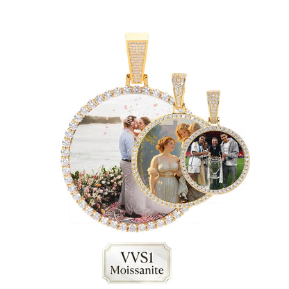 ESKEEM Custom Picture Moissanite Pendant Necklace 18k Gold Plated Personalized Brass Circle Chain Photo Pendant for Men Women
