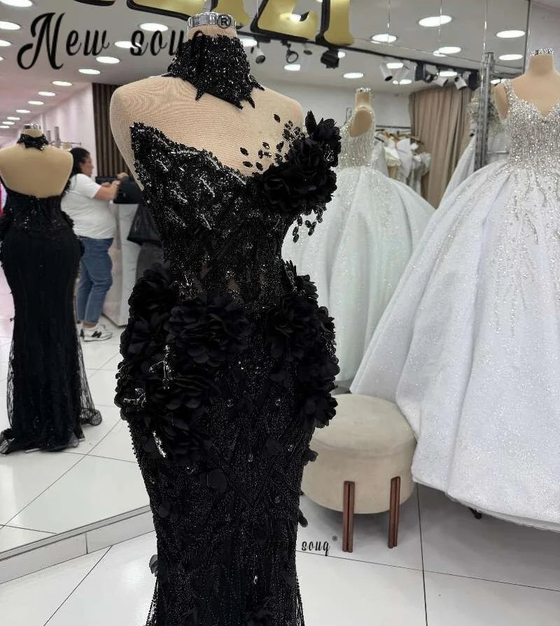 Black Flowers Strapless Prom Dresses 2 In 1 Two Pieces With Necklace Wedding Party Gowns Mermaid Birthday Night Gown Customized