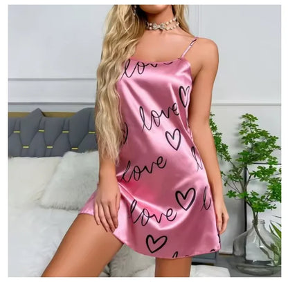 Ladies Sexy Sling Nightgown Nightdress Women's Sexy Lingerie Silk Satin Sleepwear Floral Pinting Nightwear Homewear Mini Dress