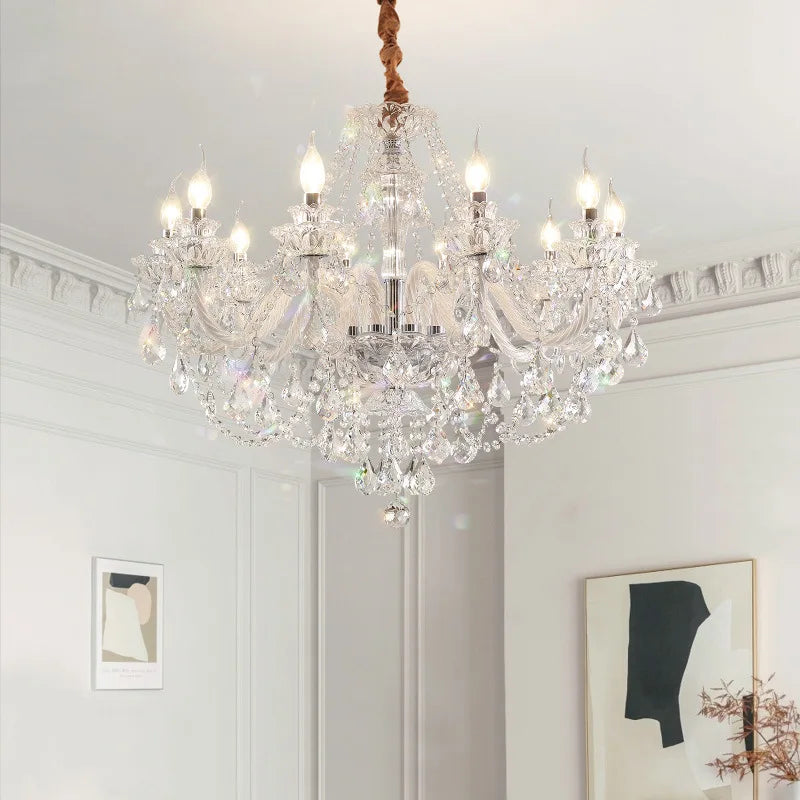 French Lustre Crystal E14 Chandelier Living Room Decor White Glass Pendant Lights Led Ceiling Chandelier For Bedroom Led Lampara