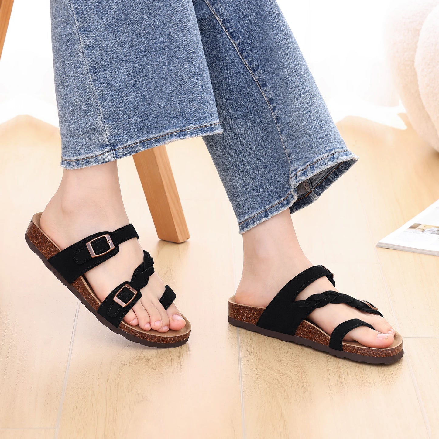 Kidmi Summer New Women's Slippers With Double Adjustable Buckle Casual Non-slip Comfortable Beach Slippers Outdoor Women Sandals