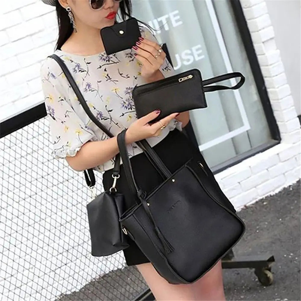 4Pcs/set PU Leather Crossbody Bags High Capacity Women Bag Set Pattern Portable Shoulder Bags Purse Simple Ladies Handbag