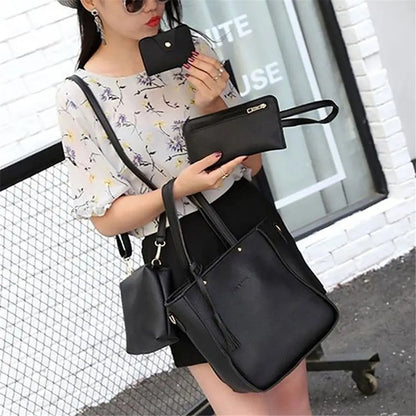 4Pcs/set PU Leather Crossbody Bags High Capacity Women Bag Set Pattern Portable Shoulder Bags Purse Simple Ladies Handbag