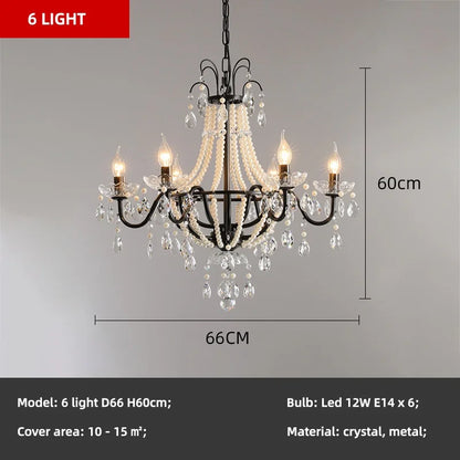 French Candle E14 Led Chandelier Villa Stairs Pearl Crystal Led Pendant Lights Hotel Art Decor Suspend Light Led Luminarias