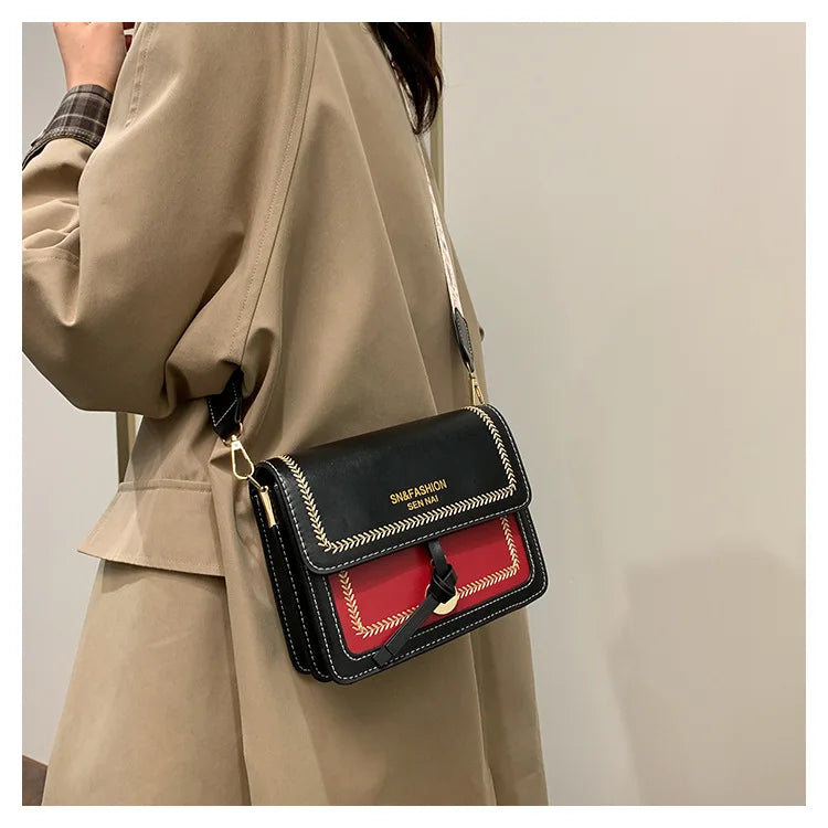 Fashionable Bag for Women, Versatile New Crossbody Bag, Contrasting Color Shoulder Bags, Small Square Bag, Wide Shoulder Strap
