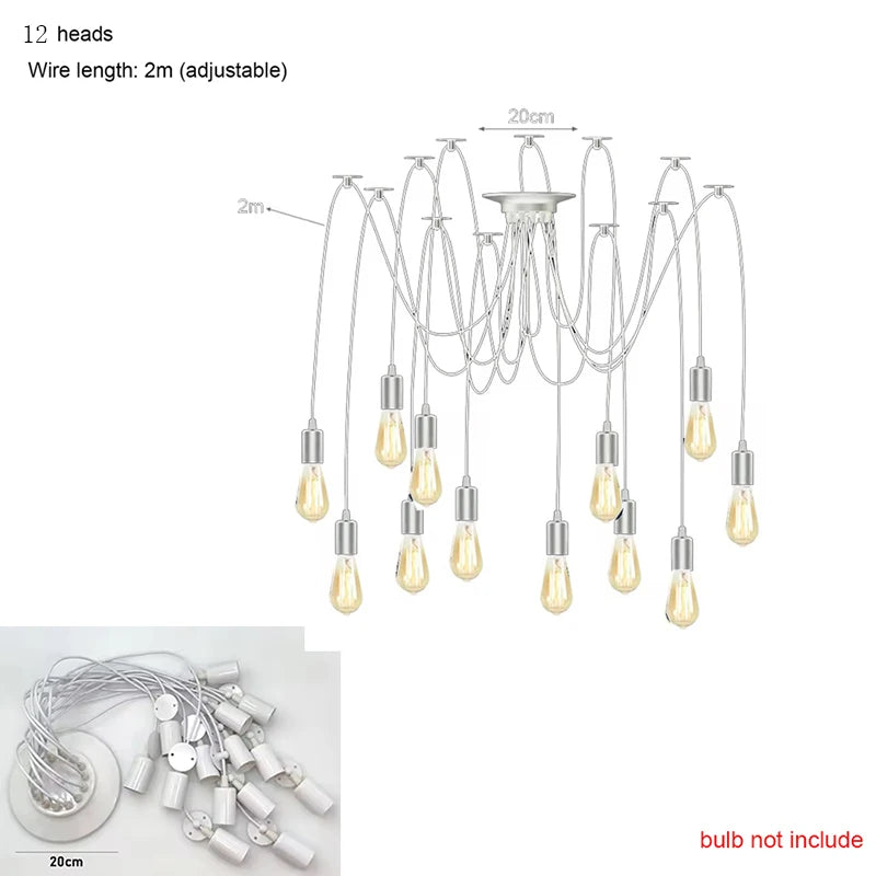 DIY Spider Lights Vintage Chandelier Edison Industrial Hanging Lamp Ceiling Multiple Pendant Light Kitchen Farmhouse Living Room