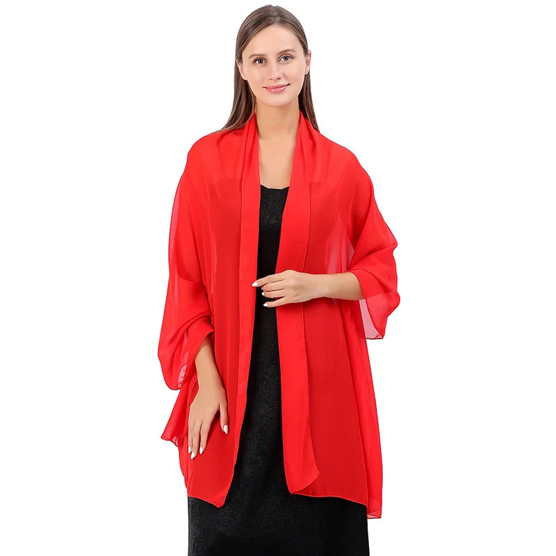 Pure Color Chiffon Shawls for Evening Dresses Women Wedding Evening Party Capes Scarves Summer Beach Towel Sunscreen Shawl