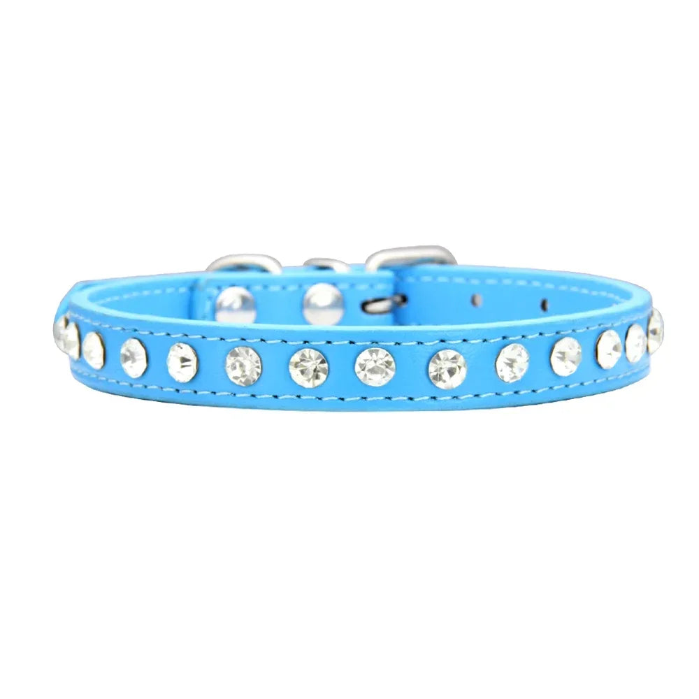 Personalized Rhinestones Dog Collar 16 Colors PU Leather for Small Dog Puppy Chihuahua Pink Pet Strap Necklace Pet Accessories