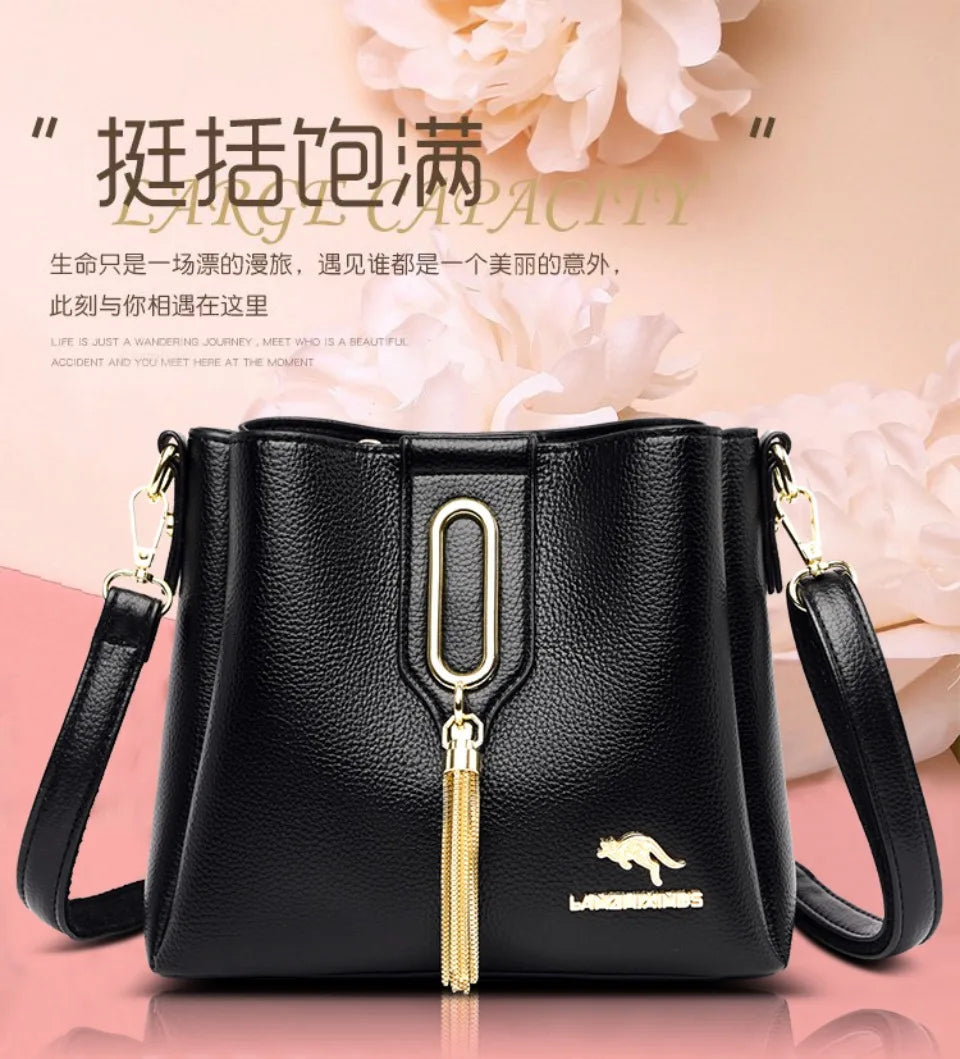 Luxury Hand bags For Women High Quality Pu Leather Three layers Ladies Shoulder Crossbody Bag Bucket Tassel Commuting Sac A Main