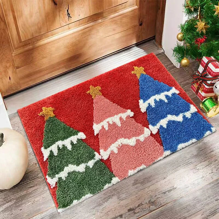 VIKAMA Christmas Santa Rug Happy New Year Red Mat Cozy Floor Rug Entryway Bedroom Living Room Non Slip 2027 Christmas Home Decor