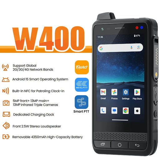 New Anysecu W400 Android 15 4G Network Radio Unlock WIFI NFC Poc Walkie Talkie UNIWA F400 Work With Real-ptt Zello Pocstar