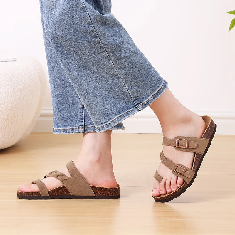 Kidmi Summer New Women's Slippers With Double Adjustable Buckle Casual Non-slip Comfortable Beach Slippers Outdoor Women Sandals