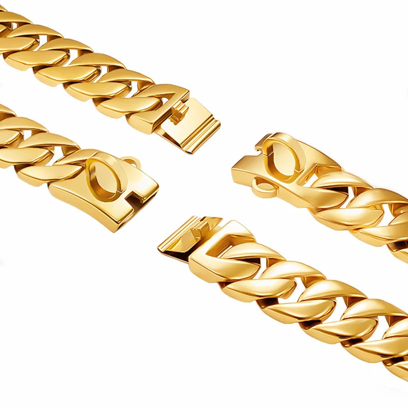 Gold Large Dog Collar 32mm Stainless Steel Metal Pet Choker for Labrador Rottweiler Cane Corso American Bully Dog Accessories