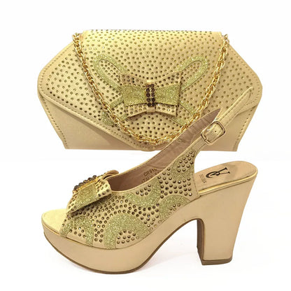 Newest Coming Pointed Toe Italian Design Italian Women Shoes Matching Bags in Silver Color for Wedding Nigerian Ladies Sandals