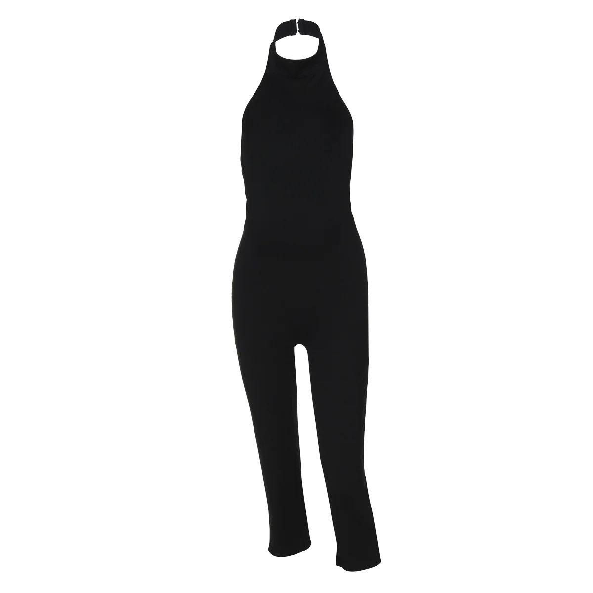 Hugcitar Ribbed Halter Backless Solid Button Sexy Bodycon Skinny Jumpsuit Summer Women Fashion Vacation Romper Streetwear Club