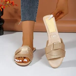 Flat Slippers Casual Shoes Woman 2026 Trend Luxury Summer Elegant Dresses Sandals Beach Designer House Round Toe Brand Bathroom