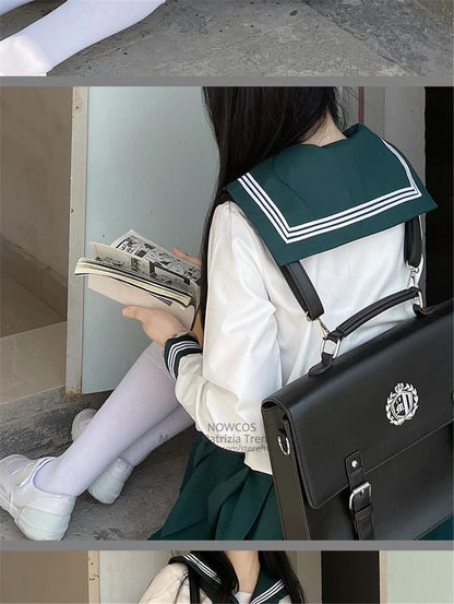 Japanese School Girl Uniform XS-XL JK Green Sailor Basic Cartoon Three Lines Sailor Uniform Sets Navy Costume Women Girl Costume