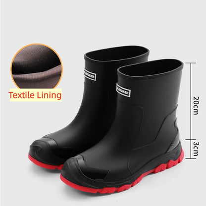 Mens High Top Rain Boots Mid Tube Couple Chef Shoes Thick Soled Long Tube Boot Outdoor Plush Warm Casual Boots Winter Water Shoe