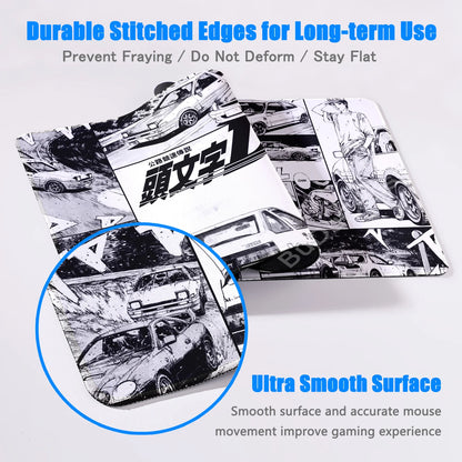 Gaming Mouse Pad Non-slip Mausepad Anime Initial D Keyboard Mats Large Office Deskmat Black And White Art Rubber Mice Pad Carpet