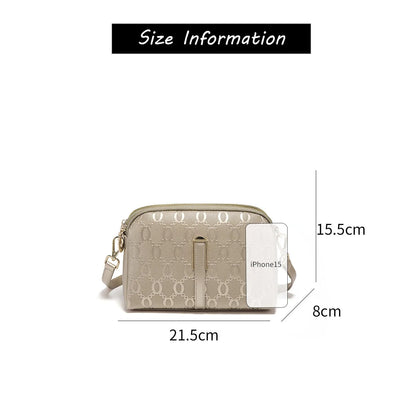 FOXER Elegant Women's Shoulder Bag Split Leather Lady Crossbody Bag Fashion Monogram Print Large Capacity Purse