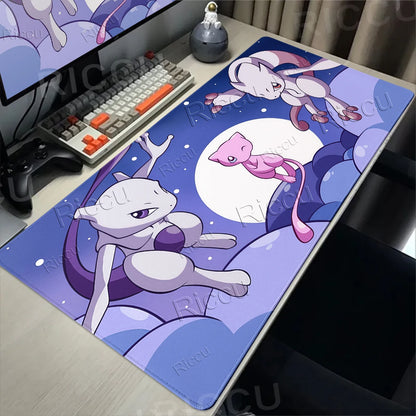 Kawaii P-Pokemon Mewtwo Purple Pattern Gaming Mouse Pads XXL Anti-Slip Rubber Keyboard Desk Mats PC Gamer Accessories Table Pads
